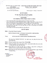CHỨNG CHỈ CÔNG NHẬN PHÒNG THÍ NGHIỆM